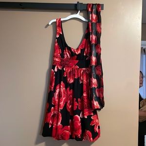 Size small black flowered fit and flare dress